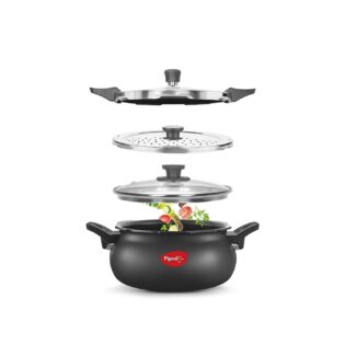 Pigeon by Stovekraft All in One Ceramic Super Outer Lid Cooker, 5 Liters, Black/Transparent - Aluminium & Stainless Steel